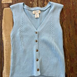 Jessica Simpson Light Blue Sleeveless Knit Ribbed Top | Size Small